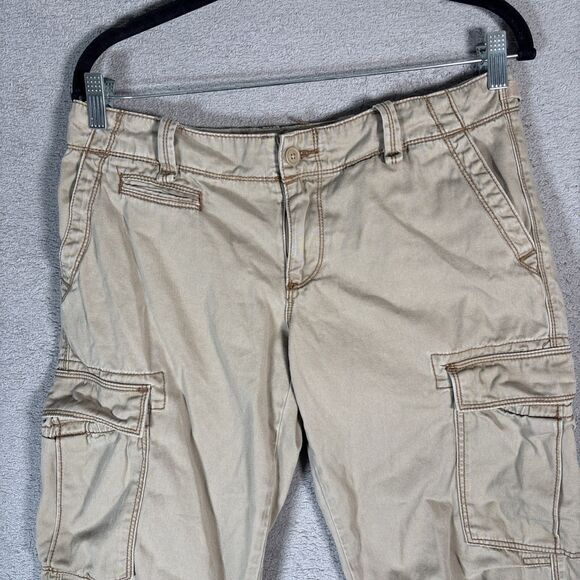 Polo Jeans Co Ralph Lauren Cargo Capris Women Size 32x21 Khaki Tie Ankle Utility - Picture 2 of 14